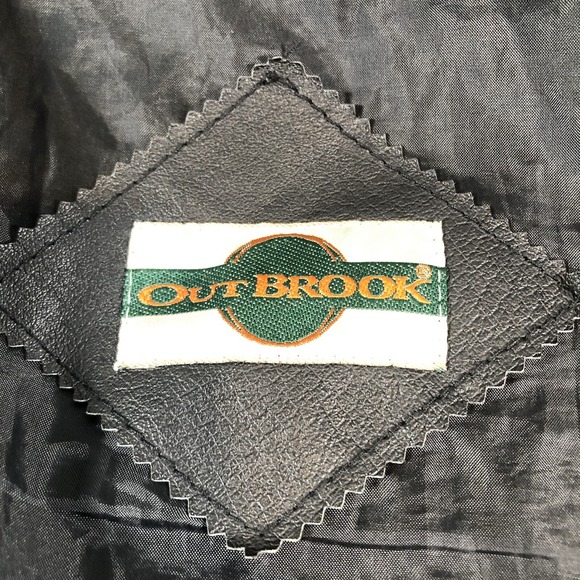 Outbrook Leather Coat Womens Large Black Long Baroque Suede Detail 80s Vintage - Picture 4 of 16